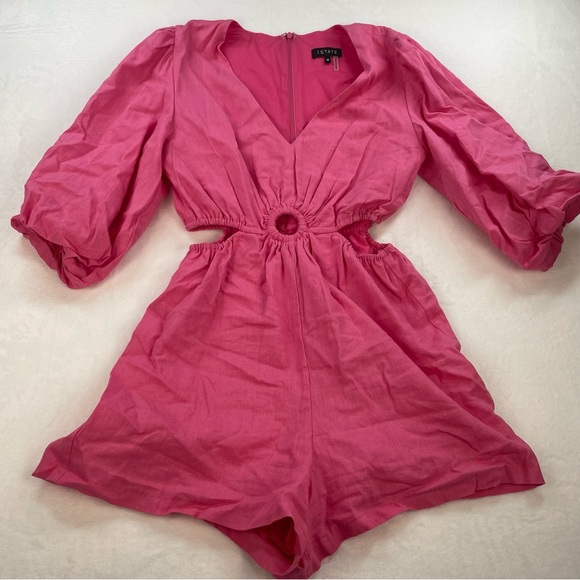 1. State V Neck Ring Cut Out Romper Juneberry Puff Short Sleeve Contemporary - Picture 3 of 7